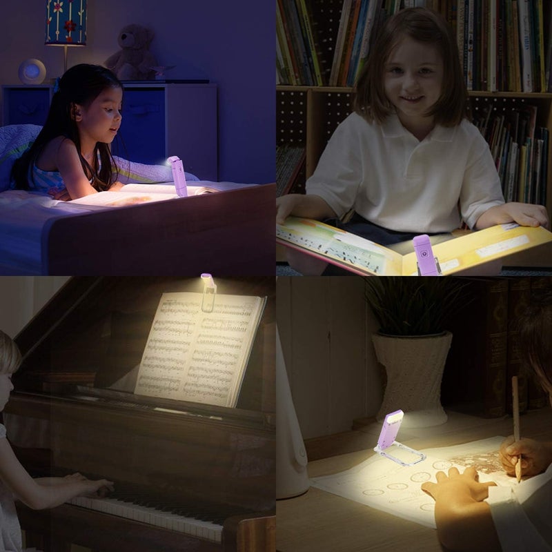HONWELL Rechargeable Book Light, Clip On LED Reading Lights for Kids Reading in Bed, 3 Brightness Levels Dimmable Bookmark Light for Eye-Protection, Portable Reading Lamp for Bookworms, Travel(Violet) - Image 3
